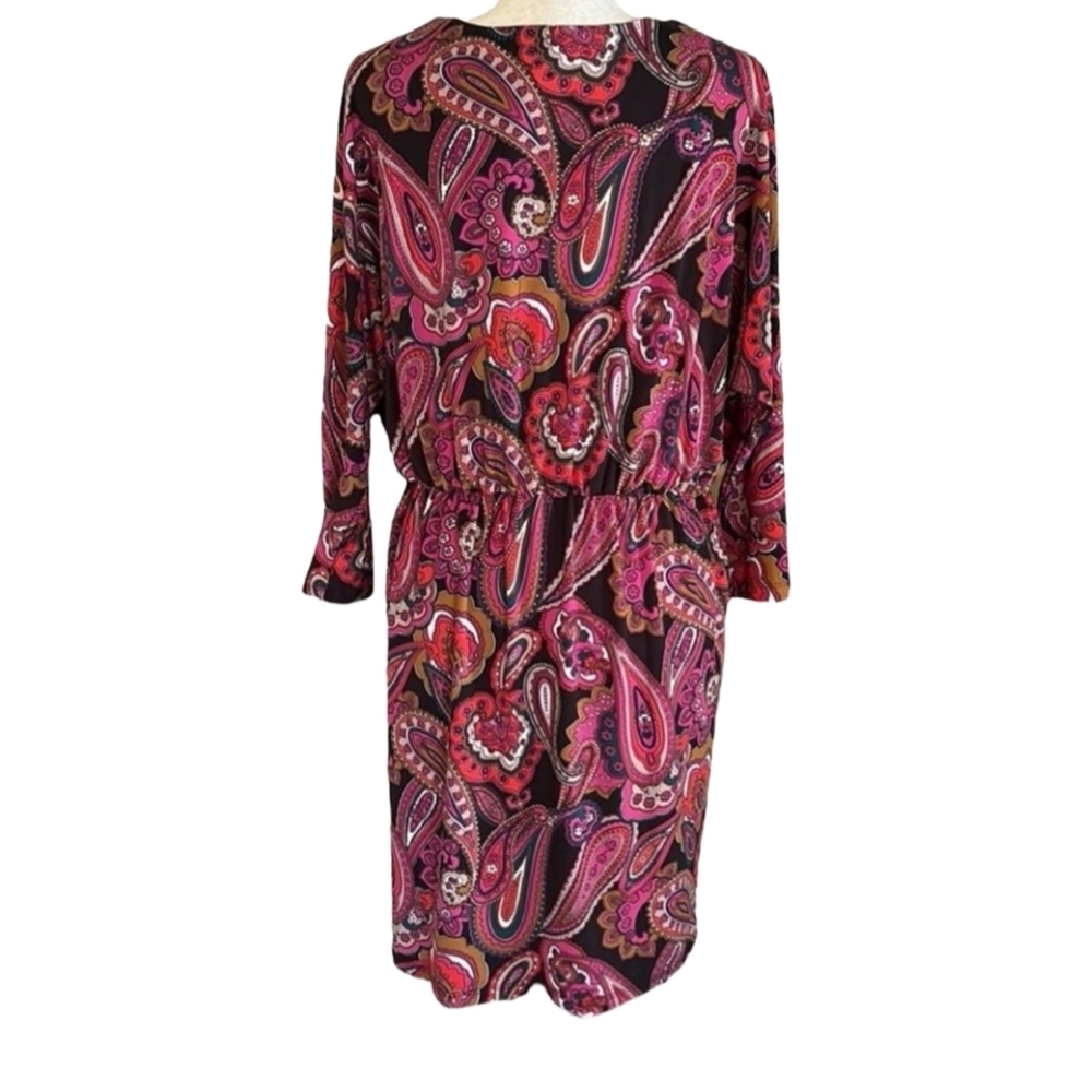Trina Turk Pink Paisley Surplice Wrap Dress Small NWT Retro Birch Jersey Mini - Picture 13 of 15